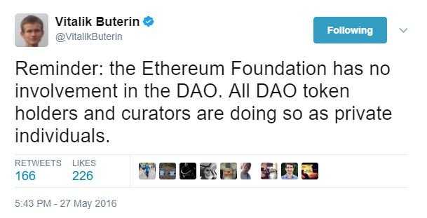 Ethereum財団はDAOには関与していません